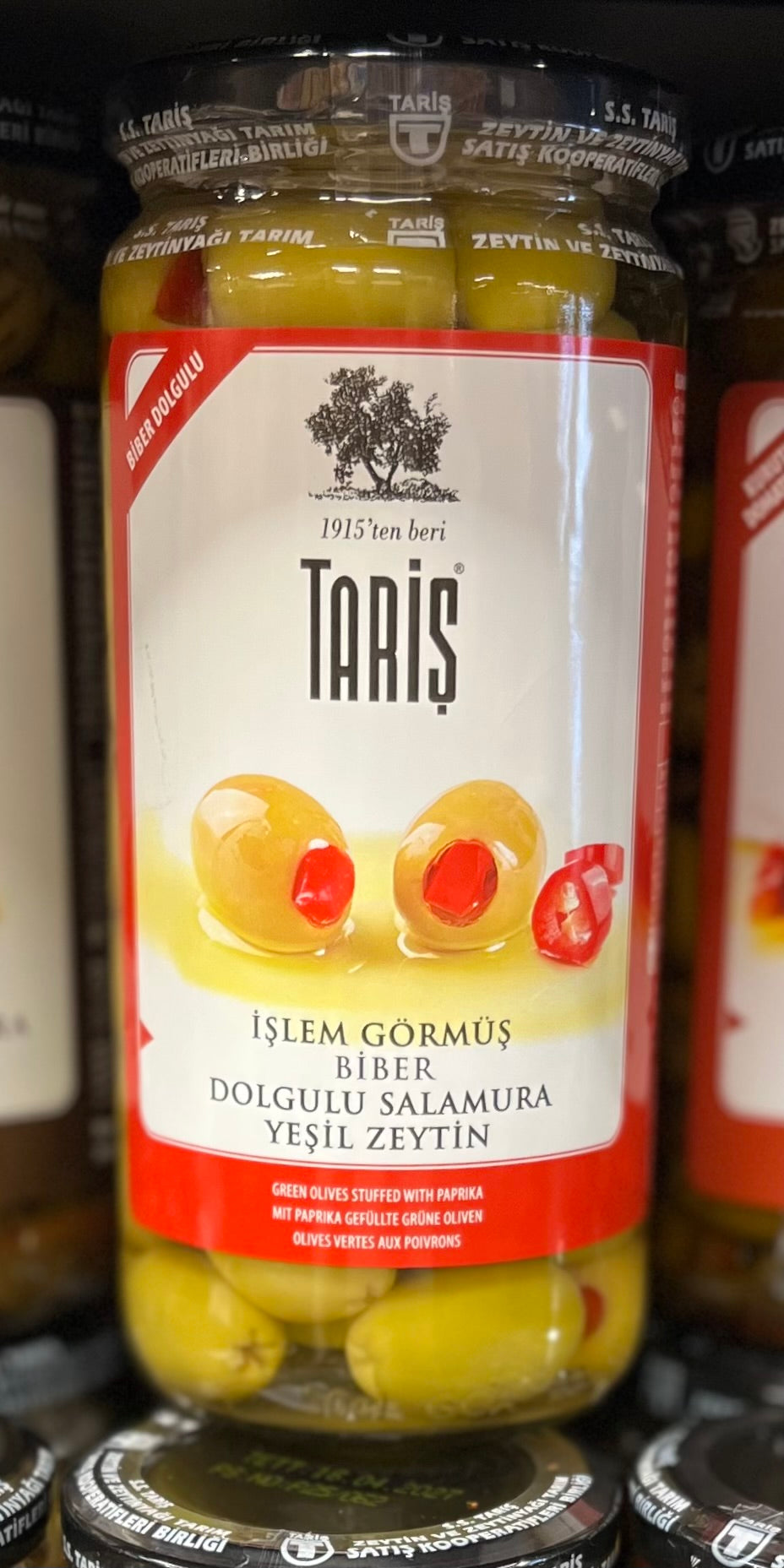 TARIS GREEN OLIVES STUFFED w/PAPRIKA 500cc