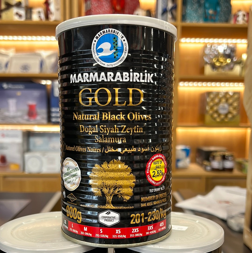 MARMARABIRLIK GEMLIK BLACK OLIVES GOLD XL %2.5 SALTY 800GR CAN