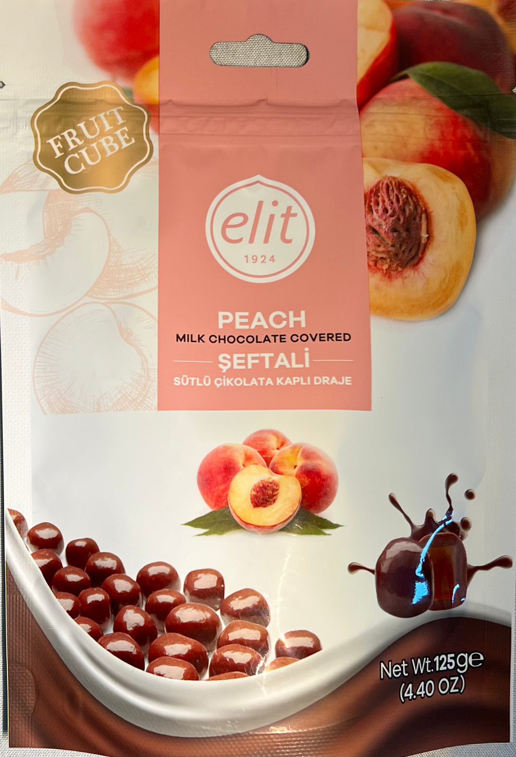 ELIT MILK CHOCOLATE COVERED PEACH DRAGE 125GR