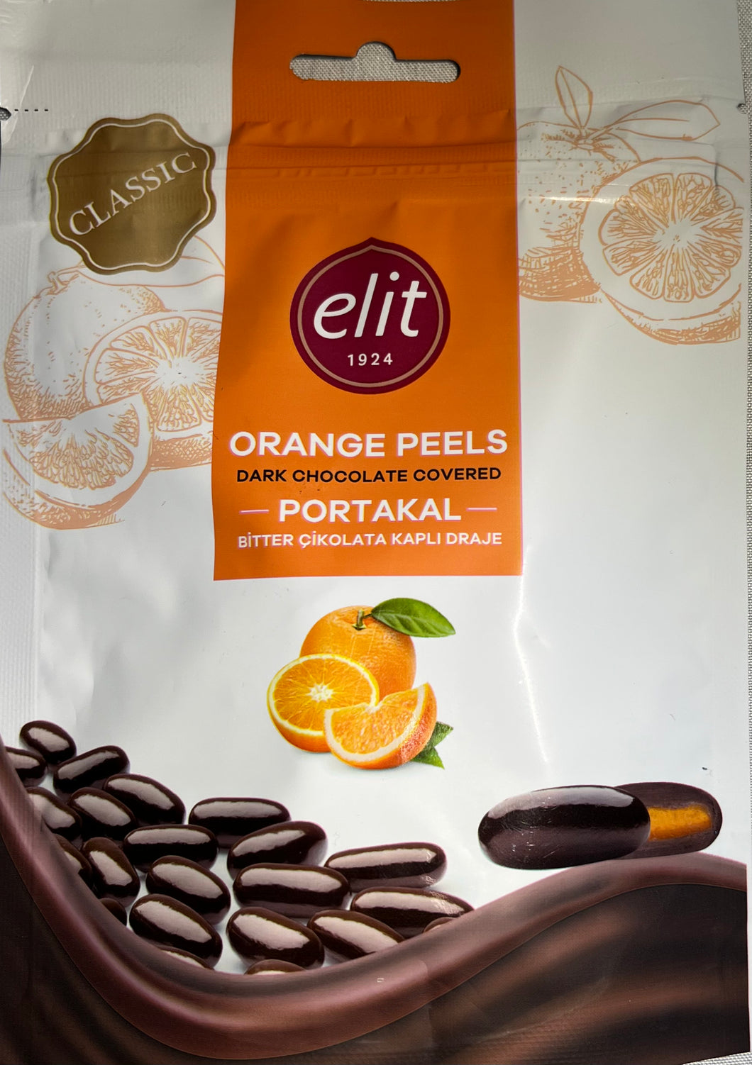 ELIT DARK CHOCOLATE COVERED ORANGE DRAGE 125GR