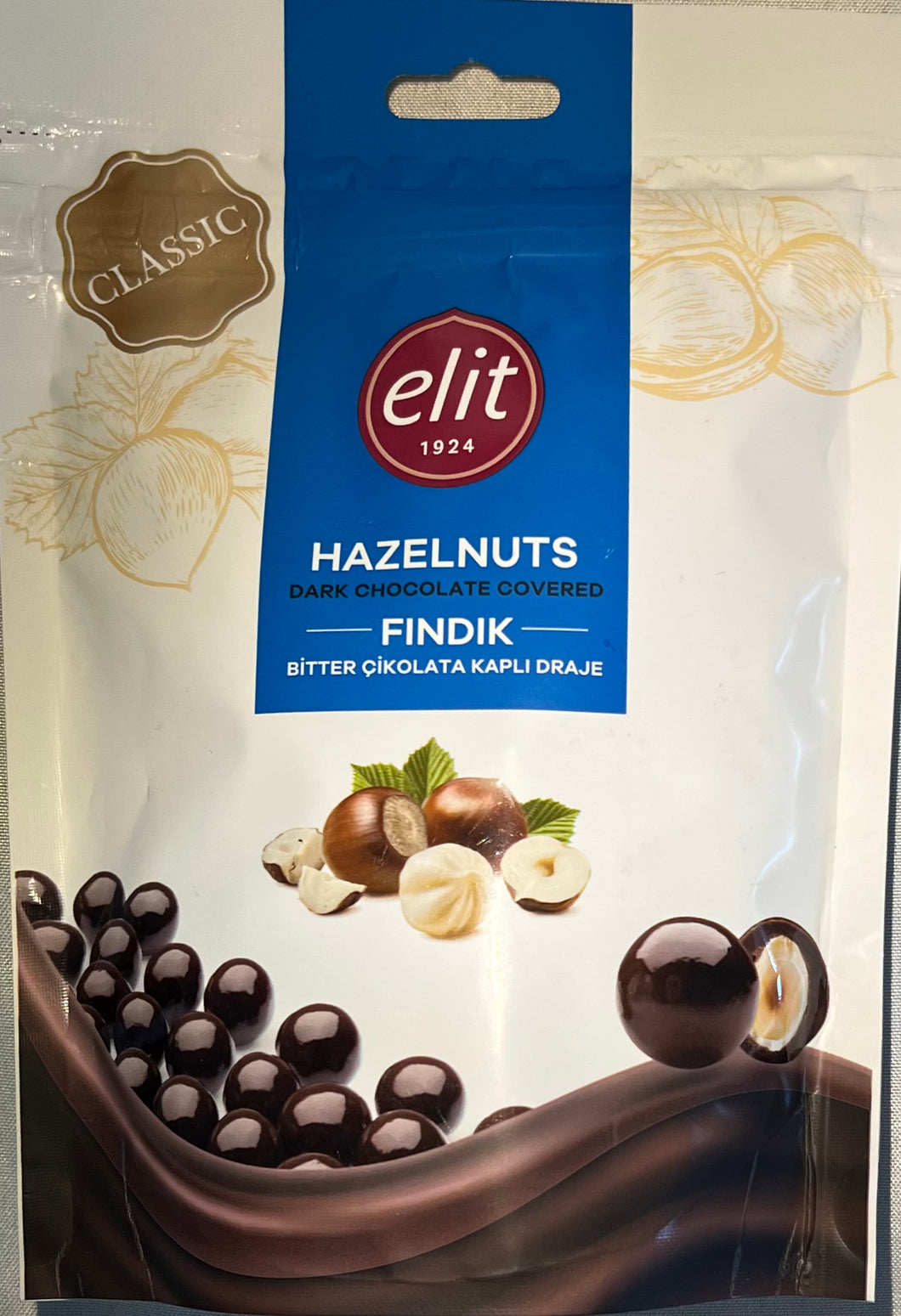 ELIT DARK CHOCOLATE COVERED HAZELNUT DRAGE 125GR