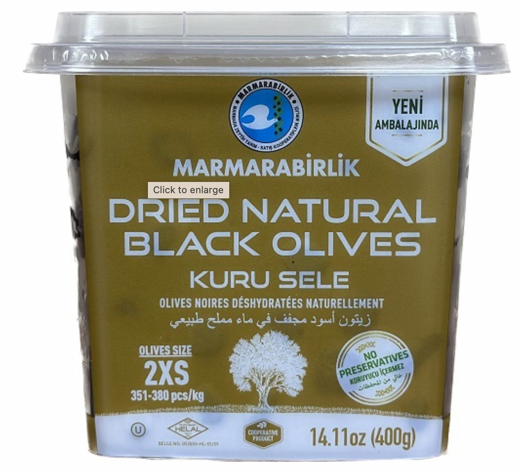 MARMARABIRLIK BLACK OLIVES KURU SELE 2XS (DRIED SELE) 400GR PLASTIC