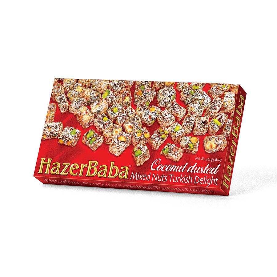 HAZERBABA Coconut Dusted MIXED NUTS TURKISH DELIGHT 454g (Pack of 12)