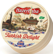 Load image into Gallery viewer, HAZERBABA ASSORTED WOODEN DRUM TURKISH DELIGHT 454GR
