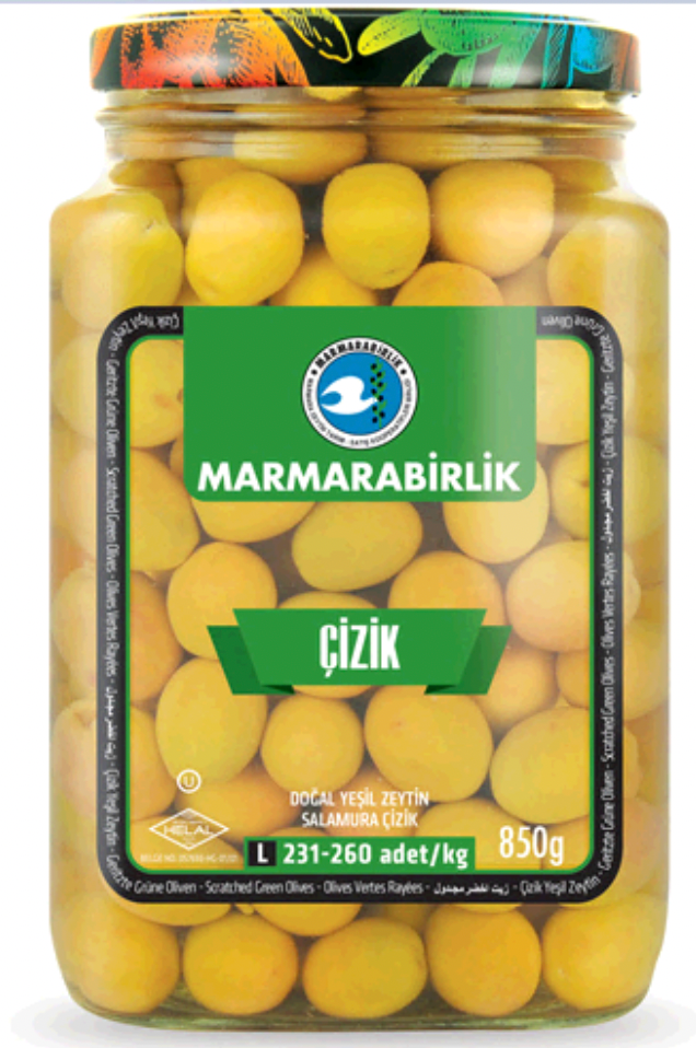 MARMARABIRLIK GREEN OLIVES M SCRATCHED (261-290) 850GR GLASS