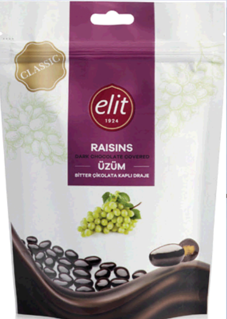 ELIT DARK CHOCOLATE COVERED RAISINS DRAGE 125GR