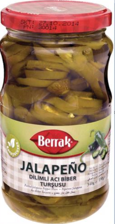 BERRAK HOT PEPPER PICKLES (JALAPENO) 370ML GLASS