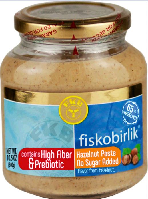 FISKOBIRLIK HAZELNUT PASTE NO SUGAR ADDED 300GR GLASS